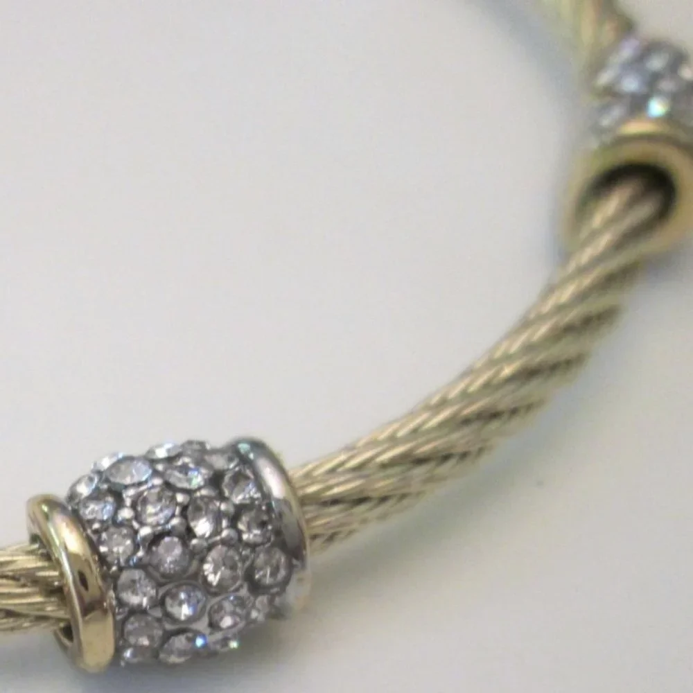 Contemporary Cable Bracelet w/ Rhinestone Rondels - Picture 4 of 4